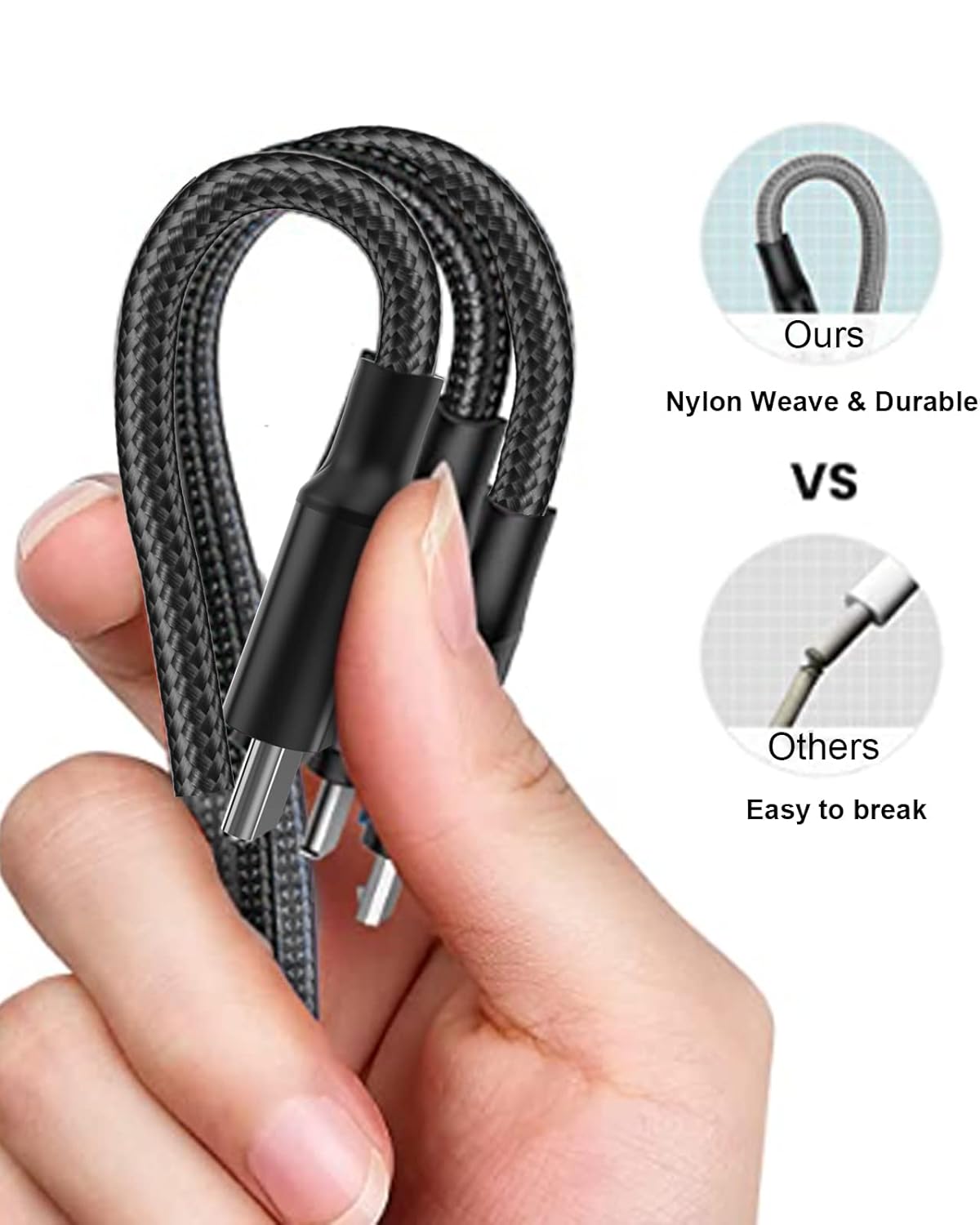 2 in 3 Gripy Nylon Braided Super Fast Charging Cable - Gadget Vista
