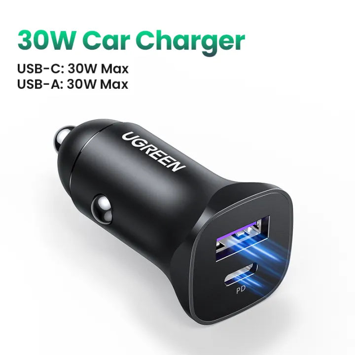 UGREEN 30W Car Charger Dual Port QC 4.0 3.0