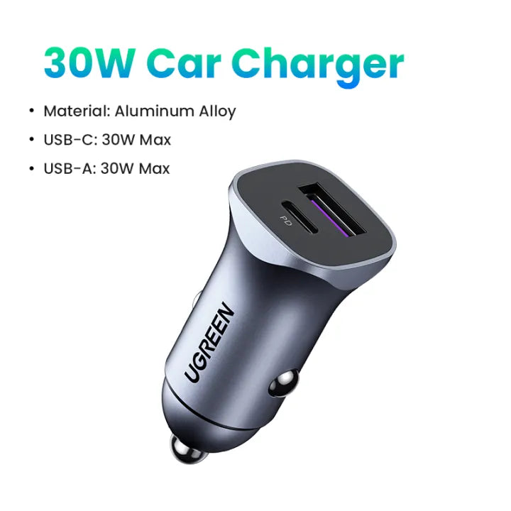 UGREEN 30W Car Charger Dual Port QC 4.0 3.0