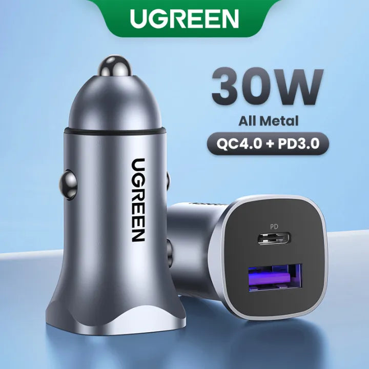 UGREEN 30W Car Charger Dual Port QC 4.0 3.0